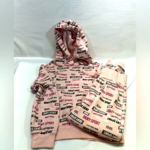 DKNY Sport Pink Hoodie and Joggers Set girls‎ pink, gray and black Sz 7 PREOWNED